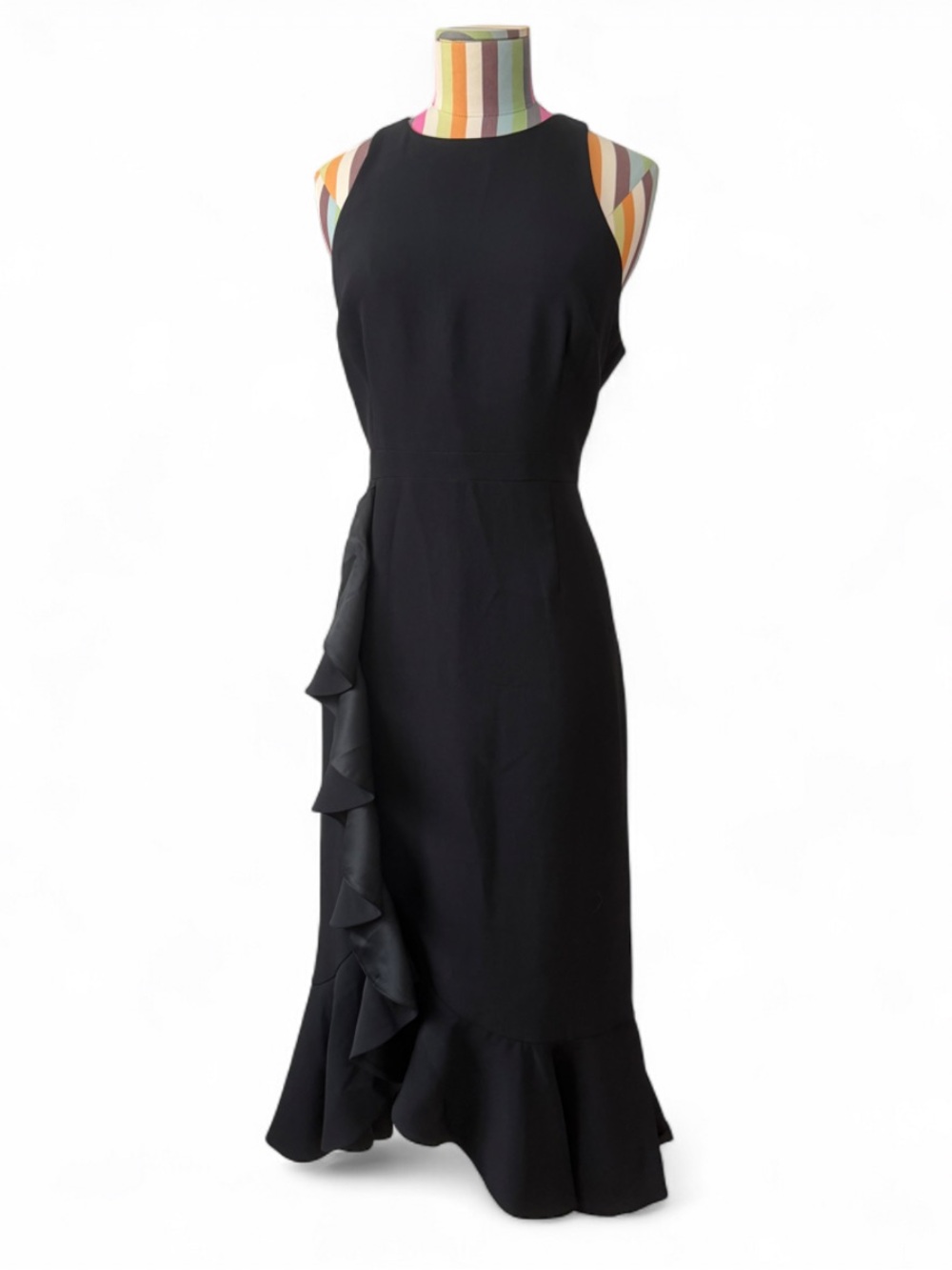 NWT LIKELY Tay Sleeveless Cascade Ruffle Cocktail Dress In Black MSRP $248